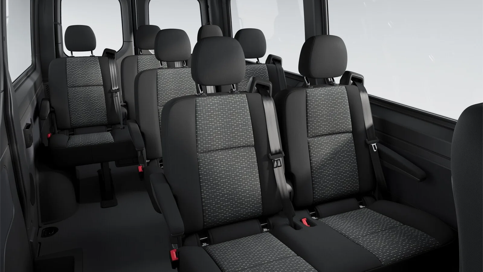 Representative Mercedes-Benz Sprinter front-facing passenger cabin