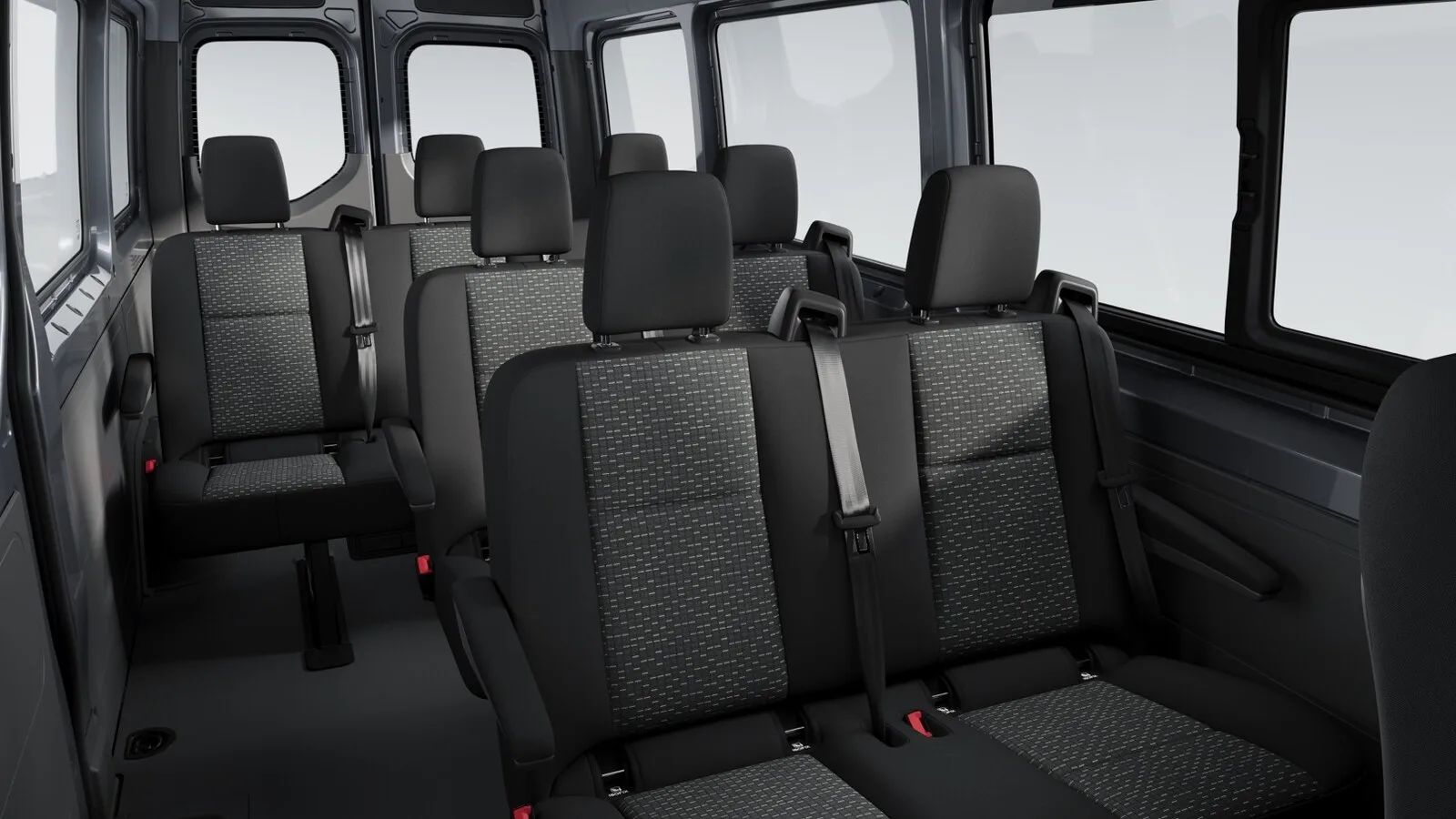 Representative Mercedes-Benz Sprinter multi-row passenger seating layout